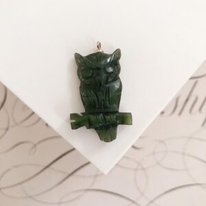 Green Jade Carved Owl Lucky Charm