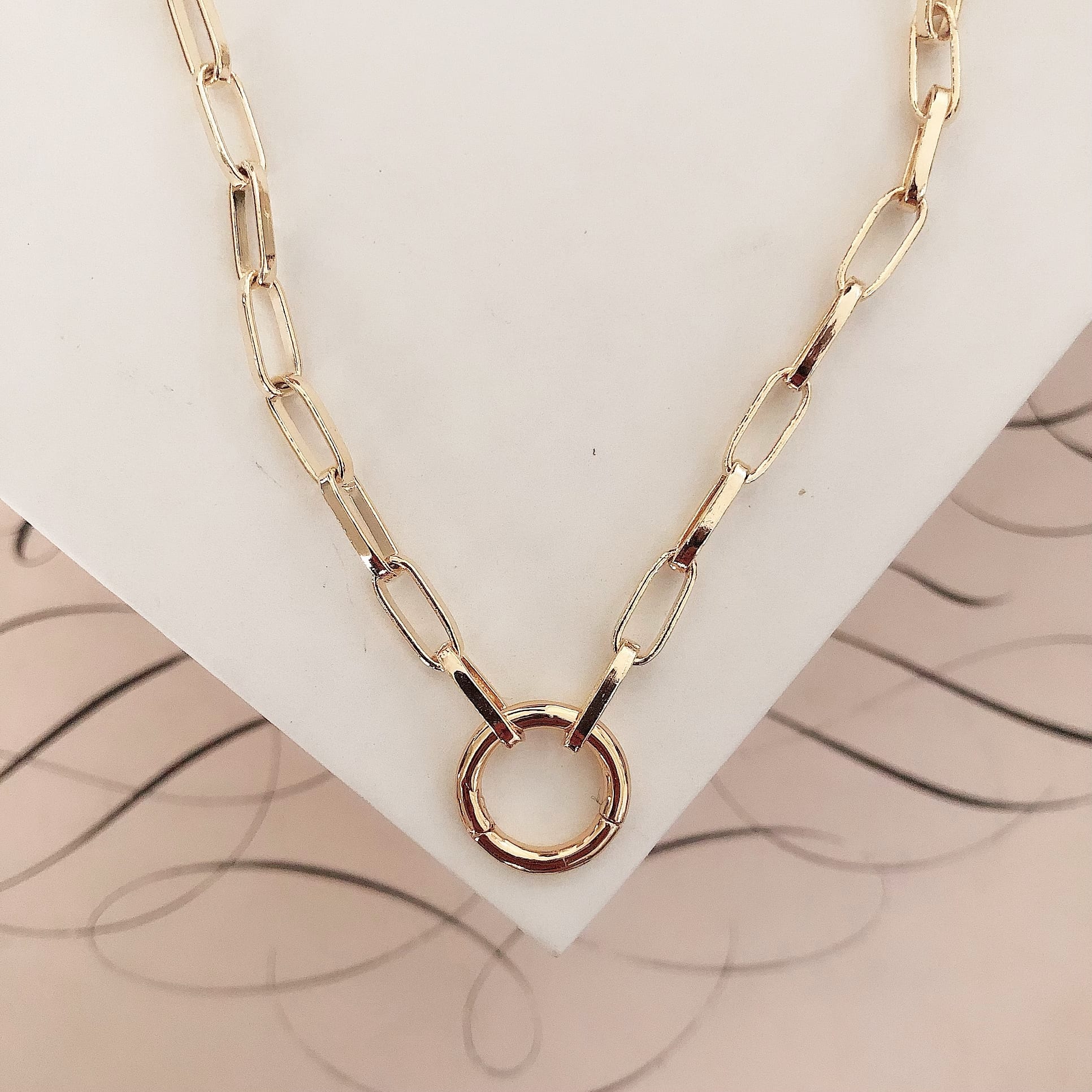 Small Paperclip Chain Necklace with Circle Lock - Image 2