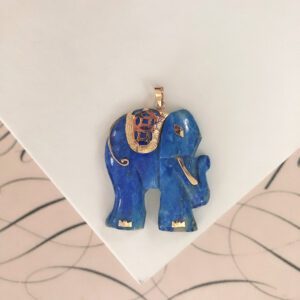 Vintage 14k Lapis Lazuli Elephant Pendant