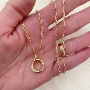 Extra Small Long Box Chain Charm Necklace with Circle Lock - Image 3