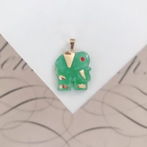 Vintage 10k Jade Elephant Pendant
