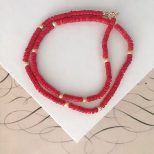 Sadie Red Bamboo Coral Heishi Beaded Necklace