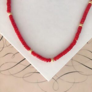Sadie Red Bamboo Coral Heishi Beaded Necklace - Image 3