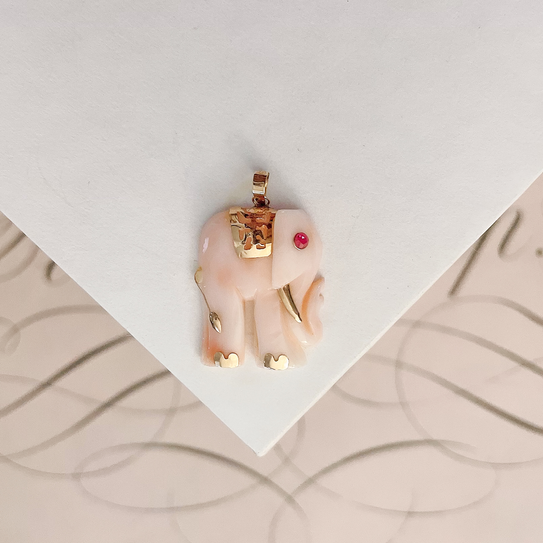 Vintage 14k Small Pink Gemstone and Ruby Elephant Pendant