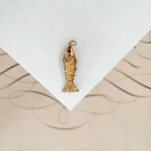Vintage 14k Articulated Fish Charm Red Eyes