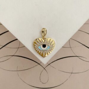 Enameled Heart Blue Evil Eye Pendant