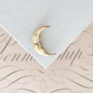 14k Gold Large Crescent Man in the Moon Pendant