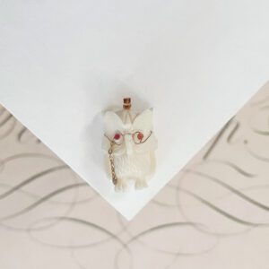 Antique 14k Carved Owl with Glasses and Ruby Eyes Pendant