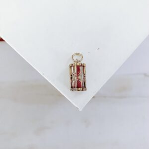 Rare Vintage 14k Gold Hourglass Charm Pendant Pink Sand