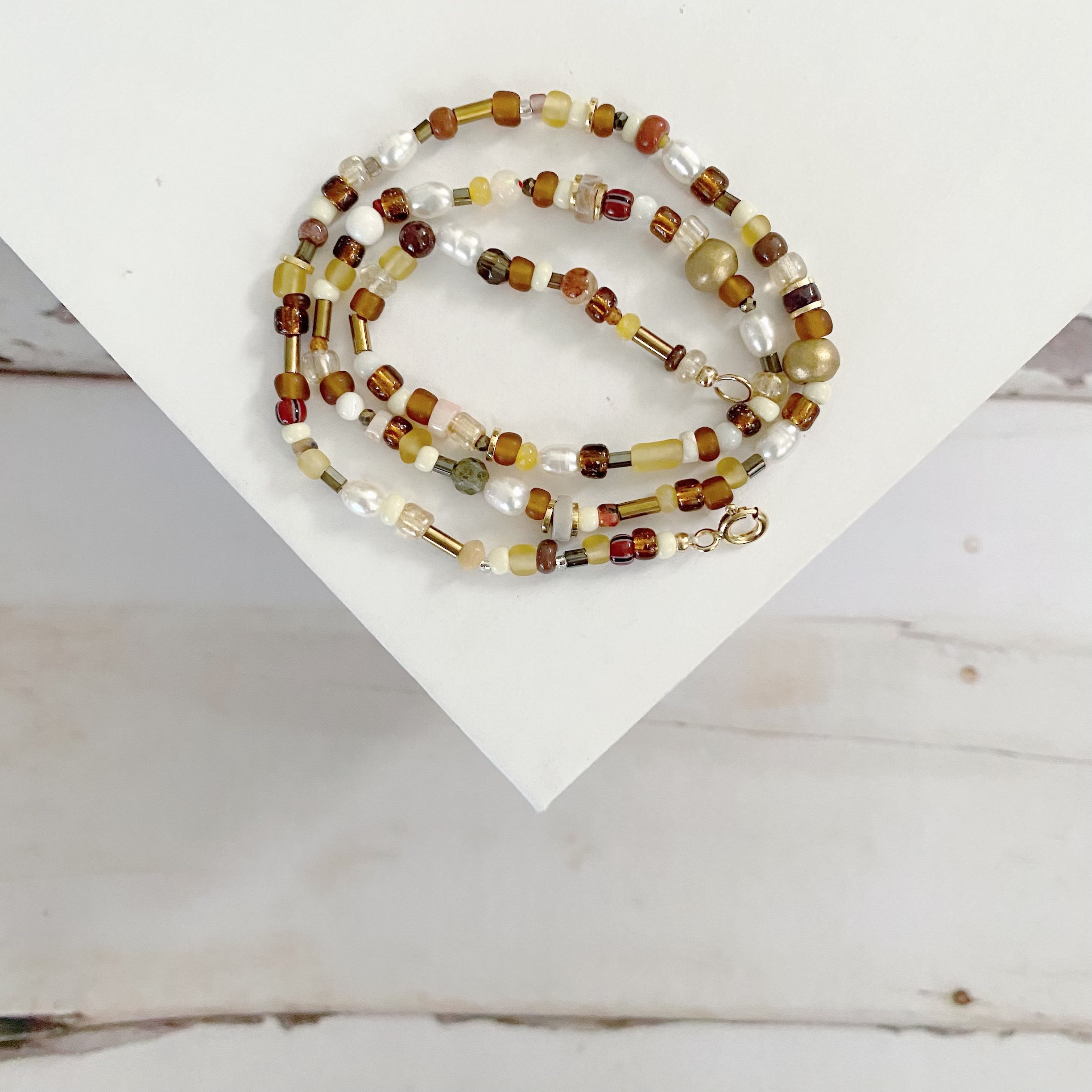 Miranda Glass, Gemstone and Pearl Beaded Necklace