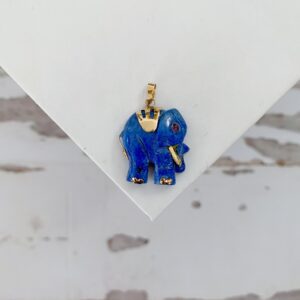 Vintage 14k Lapis Lazuli Elephant Pendant with Ruby Eye