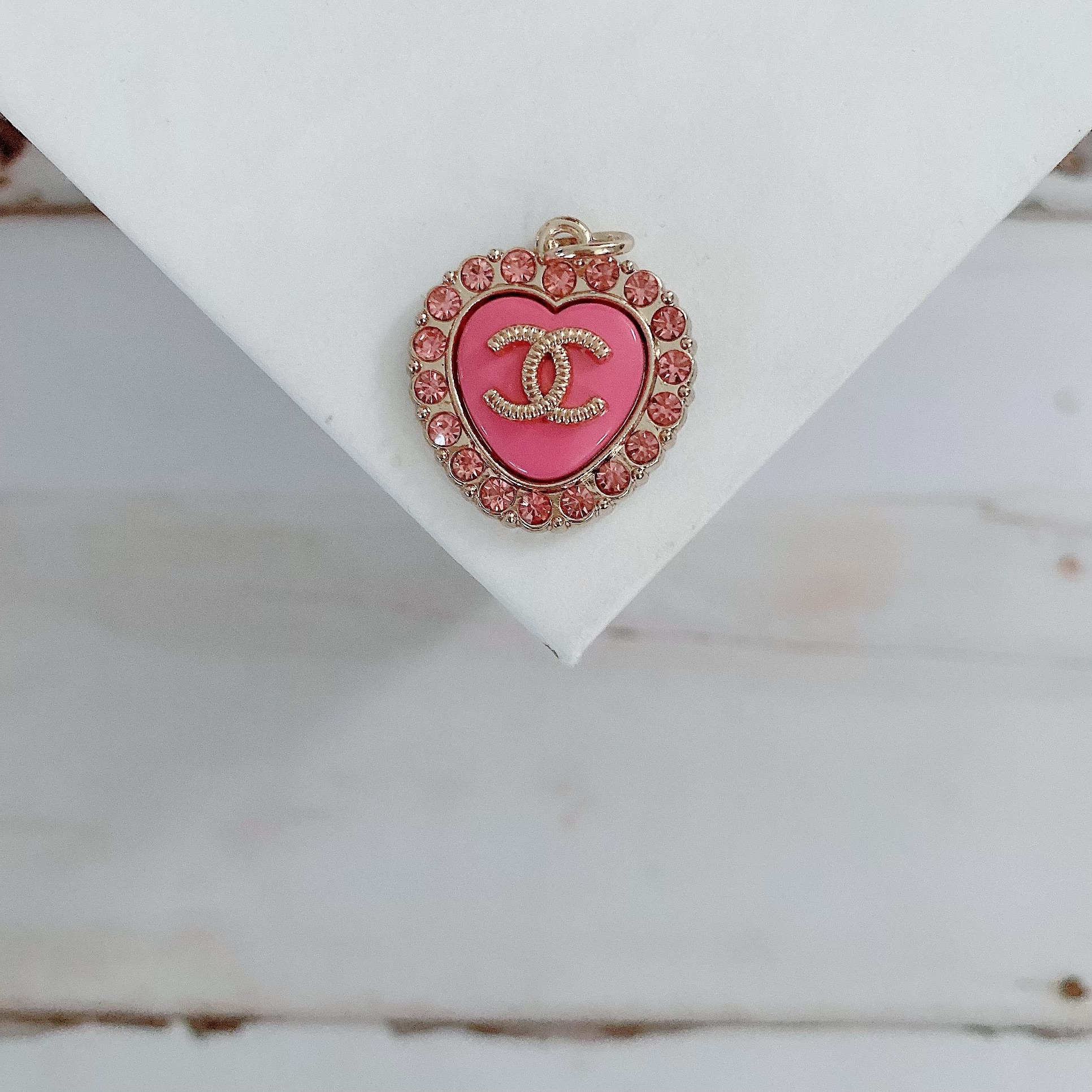 Chanel Heart/Logo Rhinestone Necklace