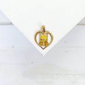 Vintage 14k Gold Swinging Tweety Bird Heart  Charm