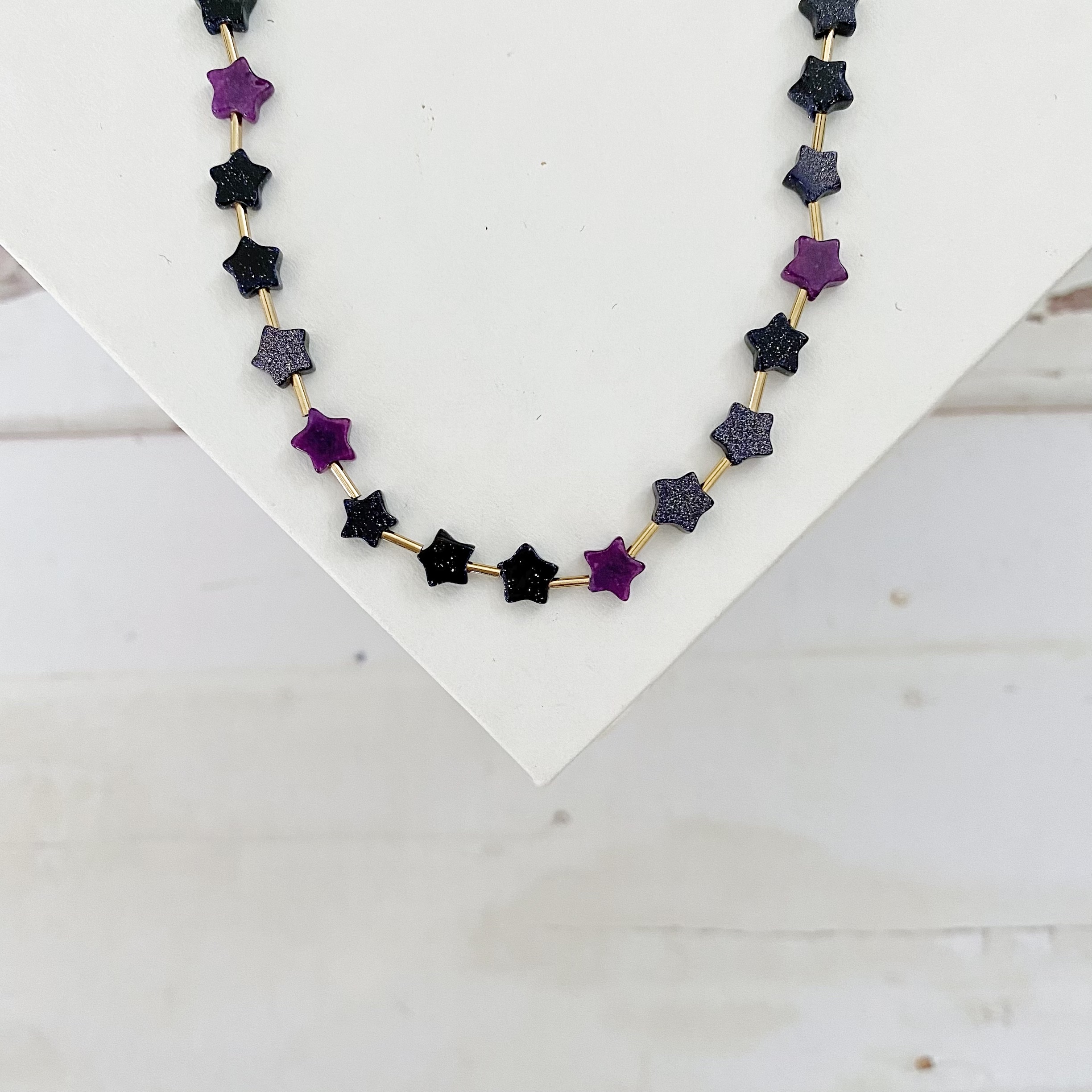 Hanna Twinkling Blue Goldstone and Purple Jade Star Necklace - Image 3