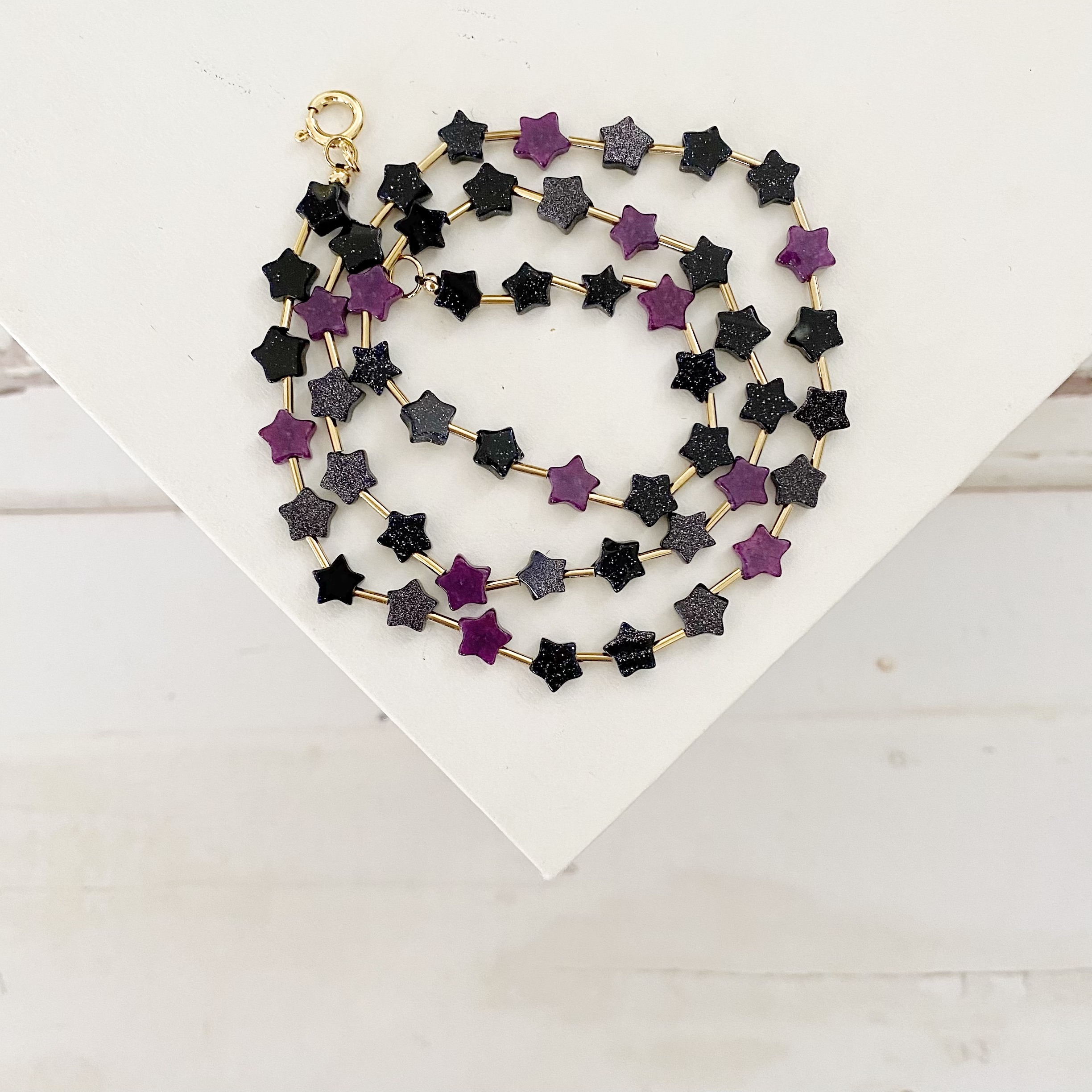 Hanna Twinkling Blue Goldstone and Purple Jade Star Necklace