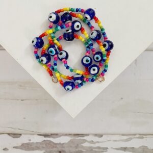 Ashlyn Colorful Evil Eye Rainbow Glass Bead Long Necklace - Image 3