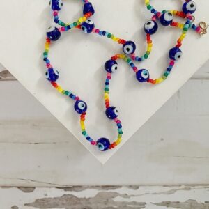 Ashlyn Colorful Evil Eye Rainbow Glass Bead Long Necklace