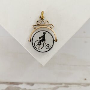 Victorian Gentleman Bicycle Penny Farthing Rider Agate Watch Fob Spinner Pendant