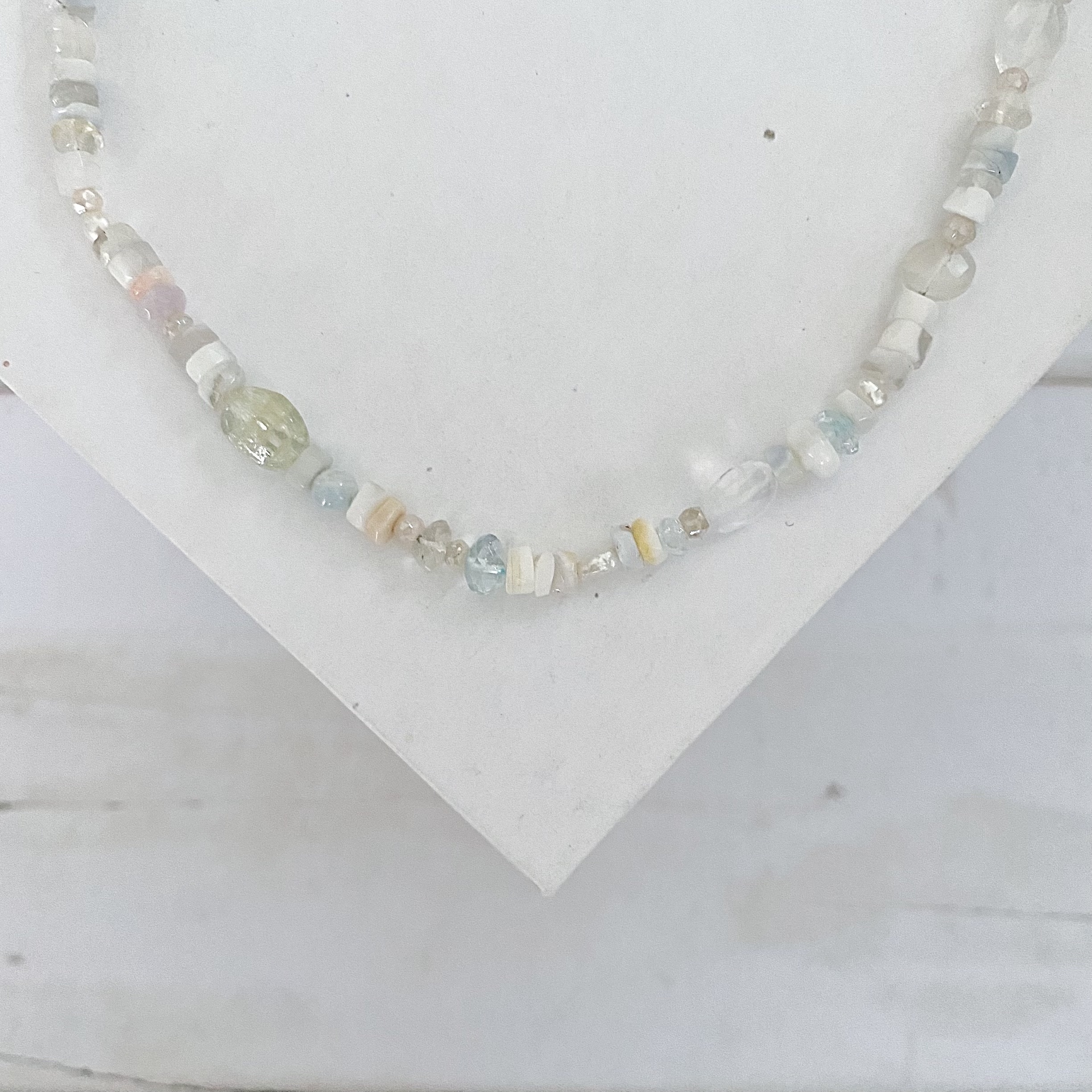 Genova Gemstone Fusion Beaded Gemstone Necklace - Creamy White and Pale Blue - Image 2