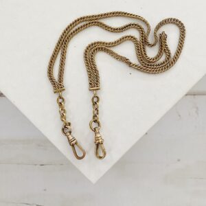 Antique Gold Filled Two Strand Curb Link Double Dog Clip Watch Fob Chain Necklace