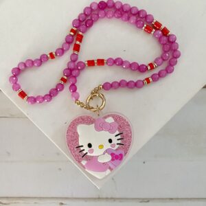 Retro Sanrio Light Up Hello Kitty Beaded Pink Jade Charm Necklace