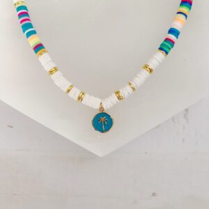 Beach Babe Colorful Wheel Bead Palm Tree Necklace