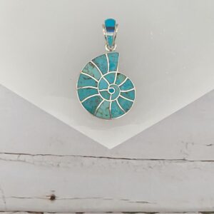 Sterling Silver Inlay Nautilus Shell Shaped Pendant