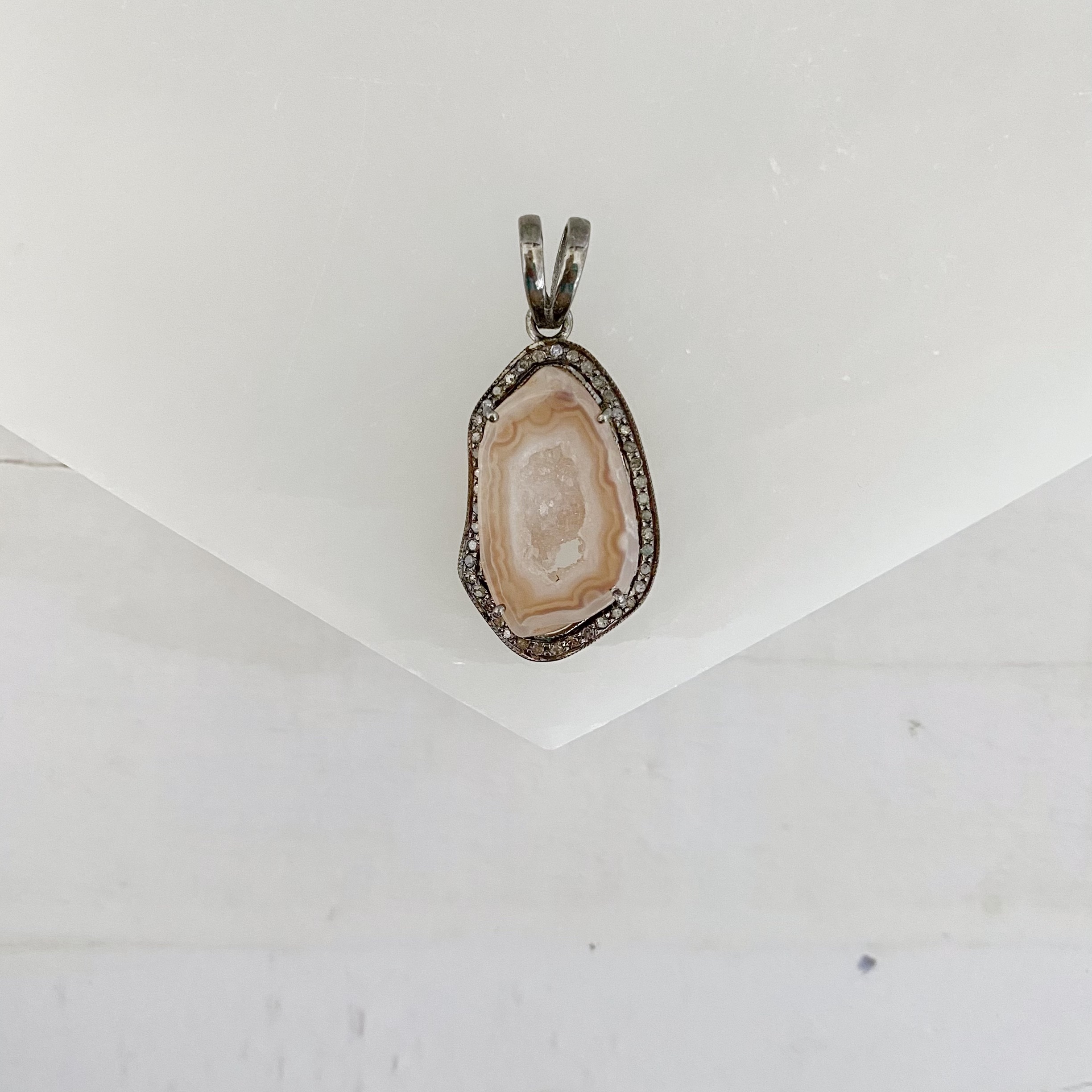 Guilia Druzy Geode and Smoky Diamond Statement Pendant