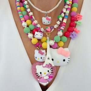 Vintage Retro Sanrio Hello Kitty Pearl and Wheel Bead Necklace - Image 4