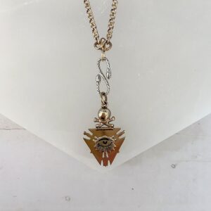 Antique Odd Fellows Skull and Crossbones All Seeing Eye Watch Chain Necklace - Image 2