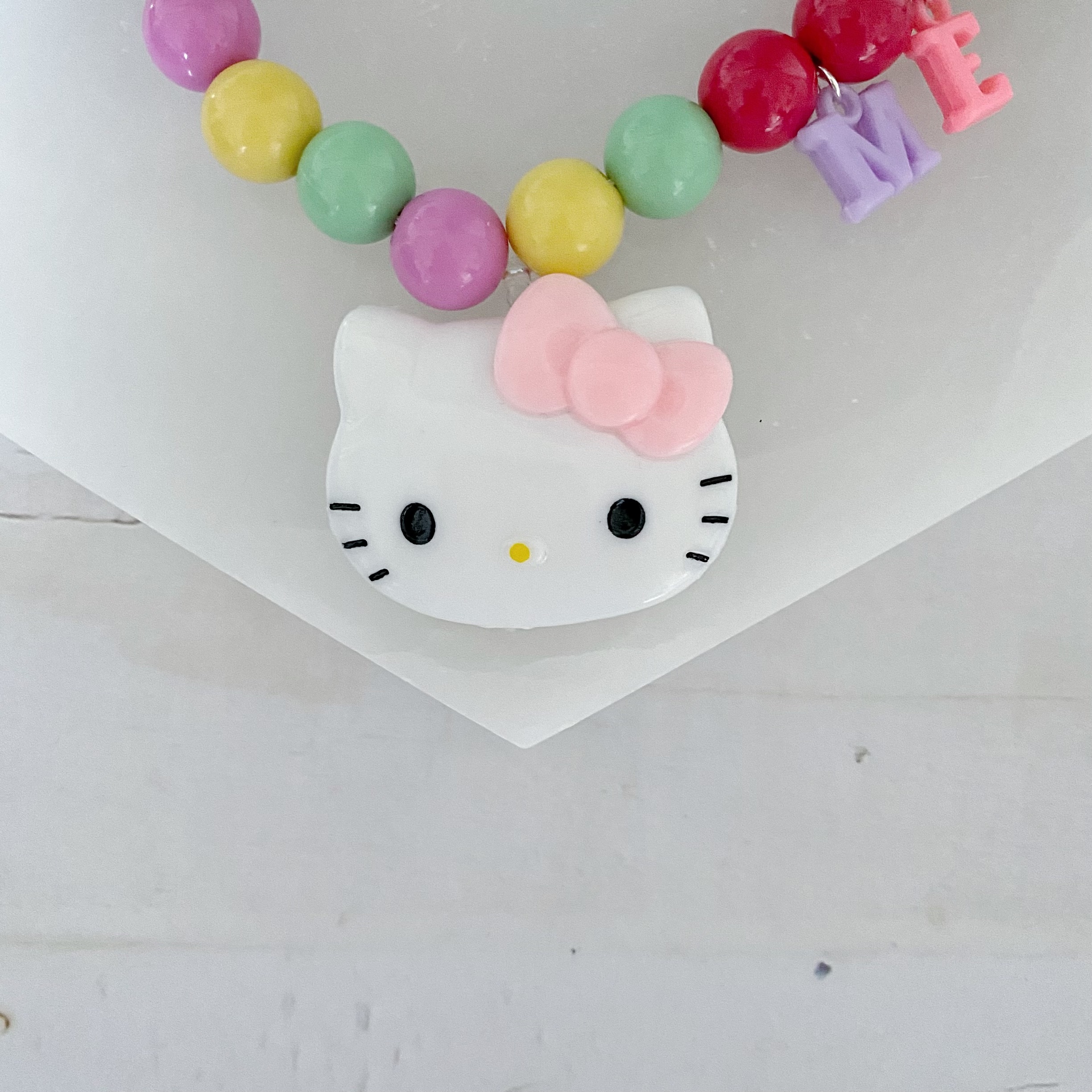 Vintage Retro Hello Kitty Beaded MEOW Necklace - Image 3