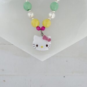 Vintage Retro Sanrio Hello Kitty Pearl and Wheel Bead Necklace - Image 3