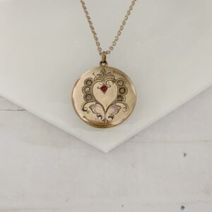 Anastasia Etched Heart Antique Locket