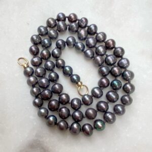 Flora Grey Freshwater Pearl Hand Knotted Classic Necklace - Image 2