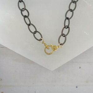 Matte Oval Link Gunmetal Chain with Vermeil Diamond Lobster Claw - Image 3