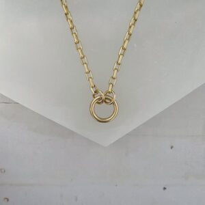 Elongated Matte Golden Box Link  Necklace with Golden Circle Lock - Image 2