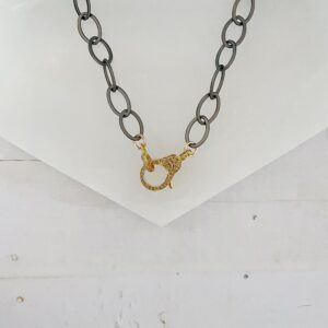 Matte Oval Link Long Gunmetal Chain with Vermeil Diamond Lobster Claw - Image 2