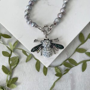 Shelby Luminous Queen Bee Grey Freshwater Pearl Necklace - Image 3