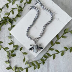Shelby Luminous Queen Bee Grey Freshwater Pearl Necklace
