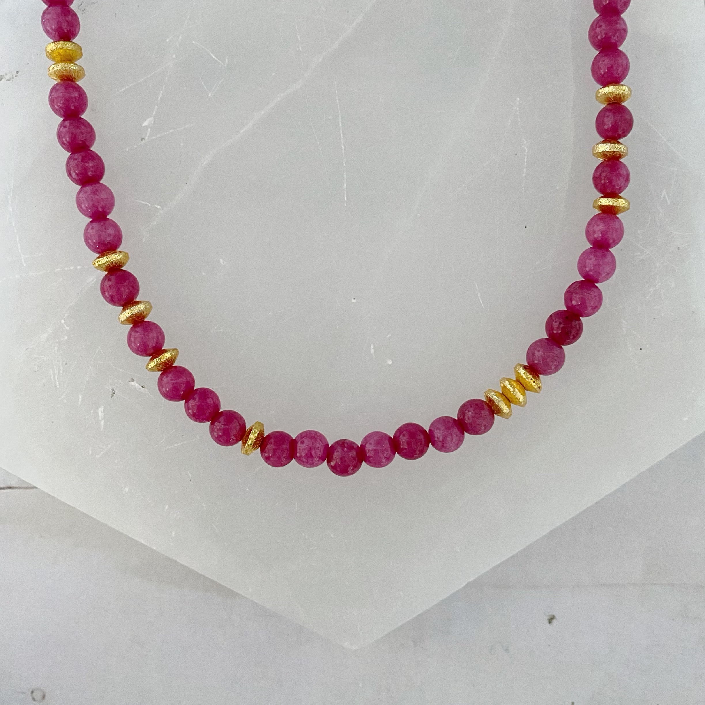 Beaded Golden Raspberry Micah Raspberry Jade and Golden Bead Necklace – WinterLemon