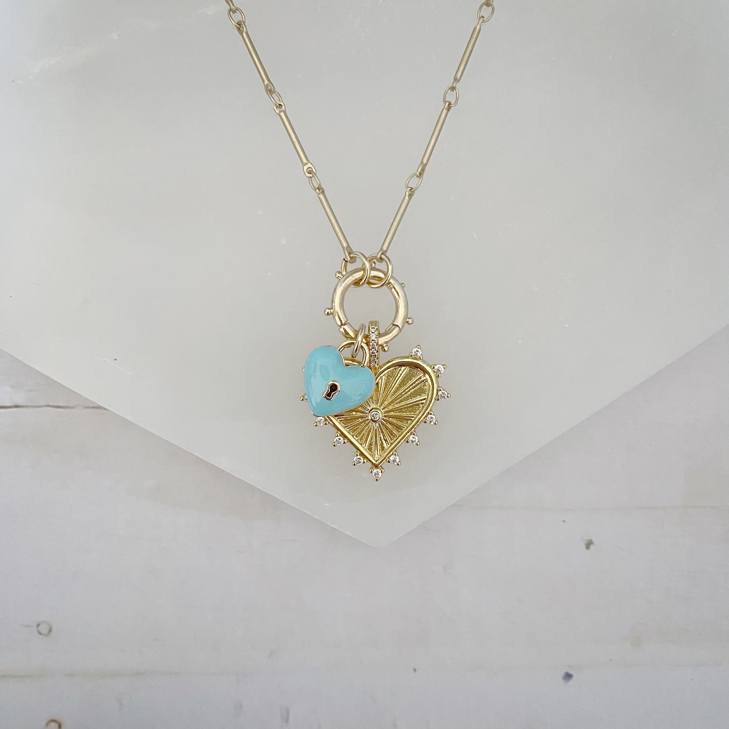 Luella Double Heart Golden Bar Necklace