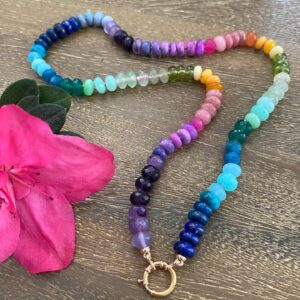 Jemma Silk Knotted Bright Rainbow Gemstone Necklace 14k Gold Clasp