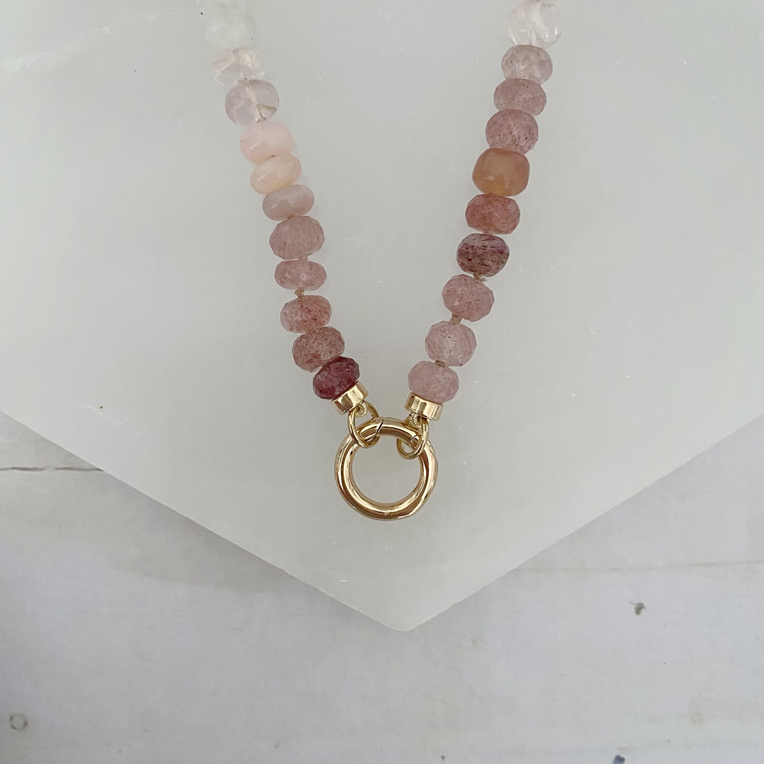 Joslyn OOAK Mixed Pink Gemstone Silk Knotted Open Loop Necklace ...