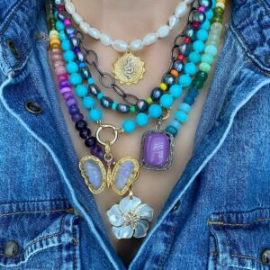 Jemma Silk Knotted Bright Rainbow Gemstone Necklace 14k Gold Clasp - Image 3