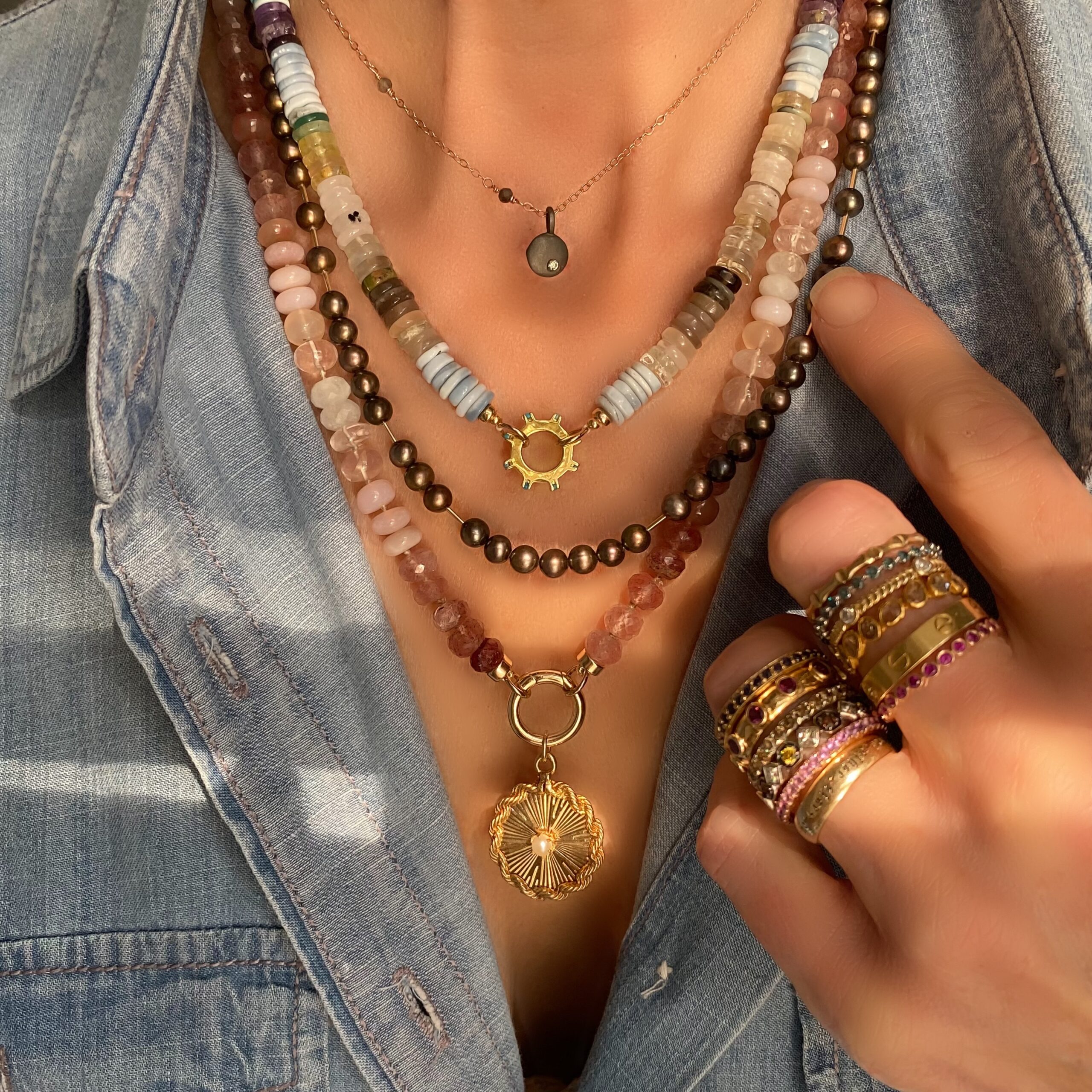 Jasmine One of a Kind Mixed Gemstone Open Loop Necklace - Image 4