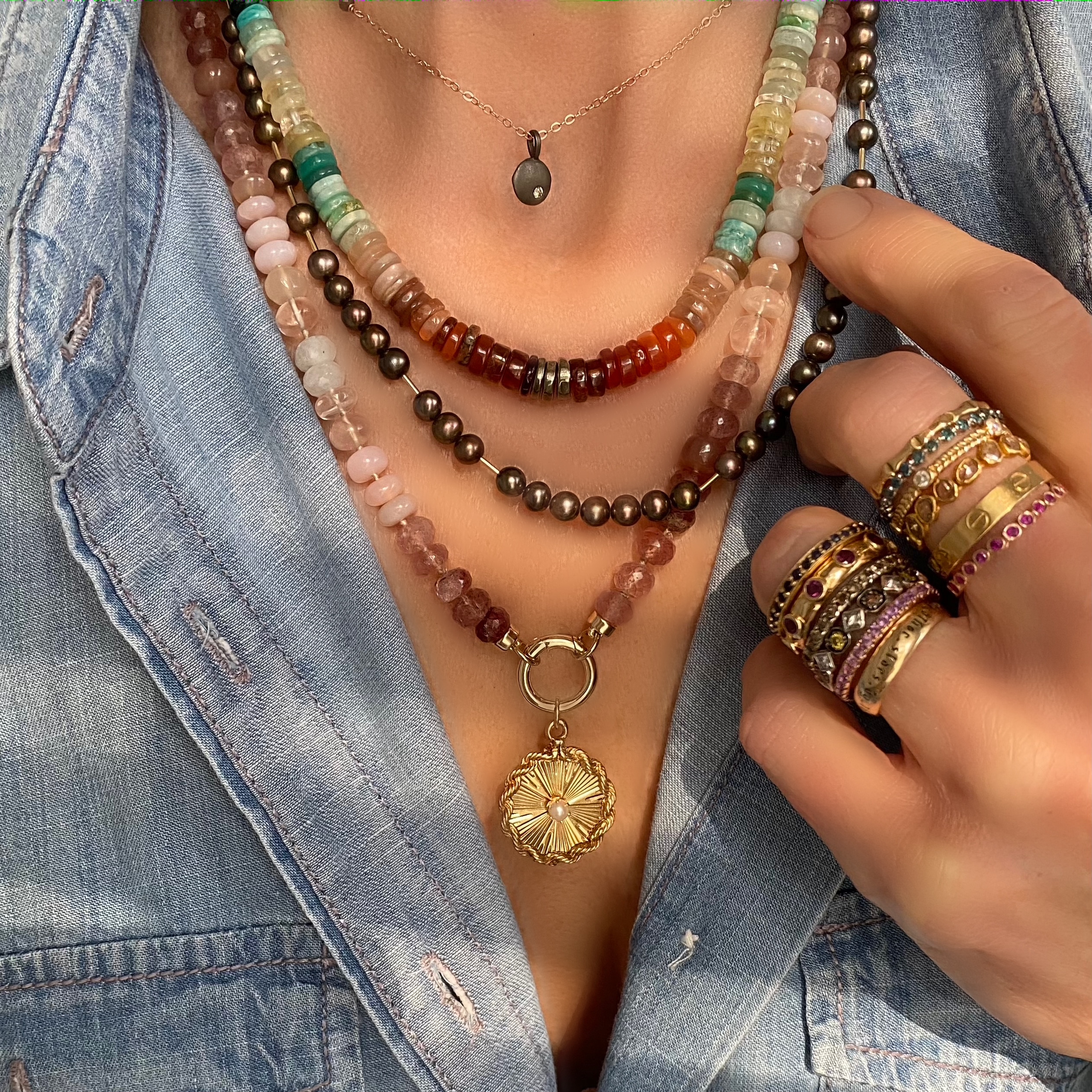 Jasmine One of a Kind Mixed Gemstone Open Loop Necklace - Image 3