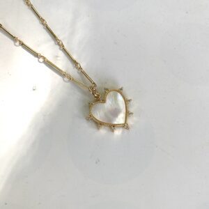 Leesa Mother of Pearl Sparkly Heart Bar Necklace - Image 3
