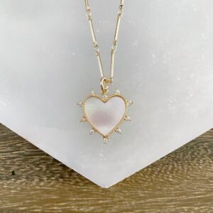 Leesa Mother of Pearl Sparkly Heart Bar Necklace