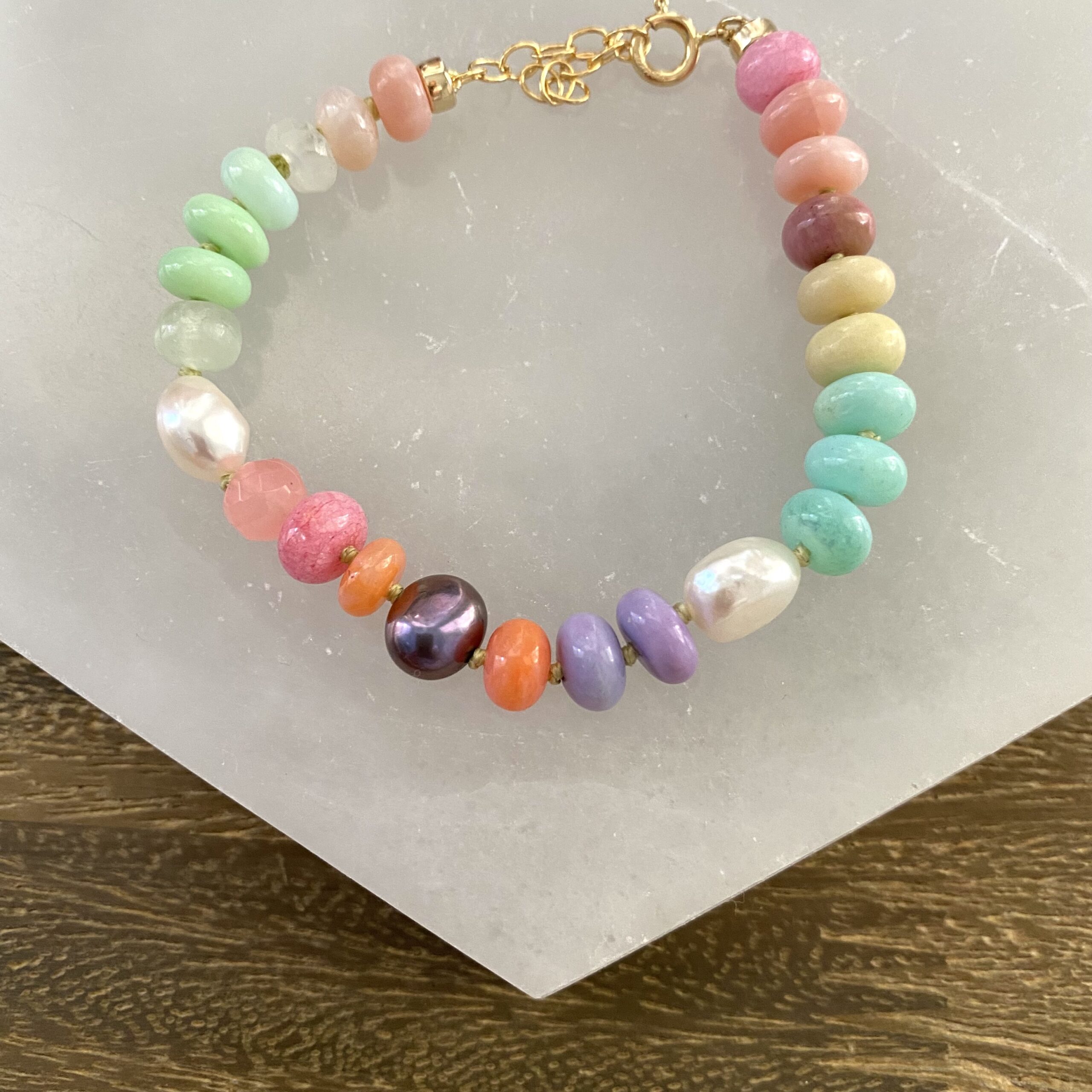 The Pastel and Pearl Silk Knotted Gemstone Bracelet