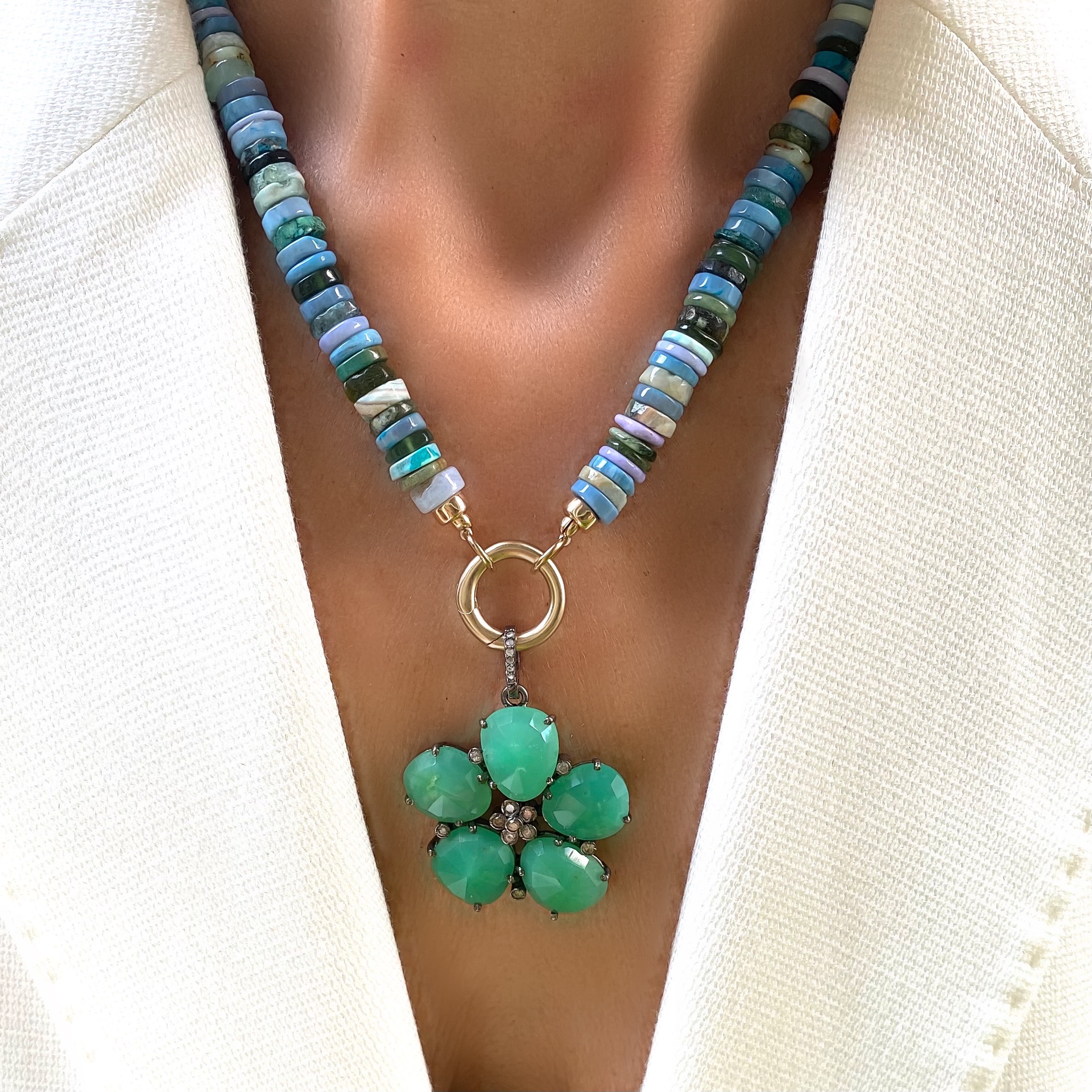 Laguna Heishi Mixed Opal Open Loop Necklace - Image 2